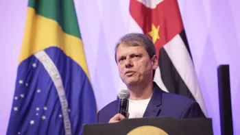 Tarc�sio de Freitas, governador de S�o Paulo, durante o lan�amento do Programa Trampolim  Pablo Jacob/Governo do Estado de SP