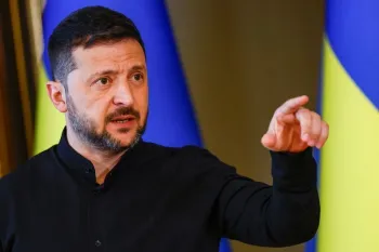 Presidente da Ucr�nia, Volodymyr Zelenskiy, durante entrevista coletiva em Kiev