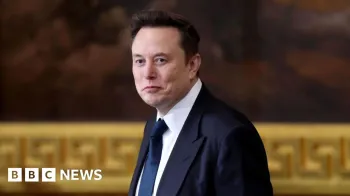 O CEO da Tesla, SpaceX e X, Elon Musk, em um terno escuro e gravata com camisa branca e express�o neutra em uma foto de 20 de janeiro de 2025 em Washington, DC.