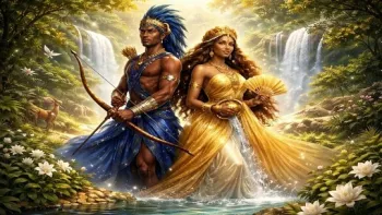 Ox�ssi e Oxum juntos em 2026 Foto: Imagem inspirada na vis�o de Pai Paulo de Oxal�