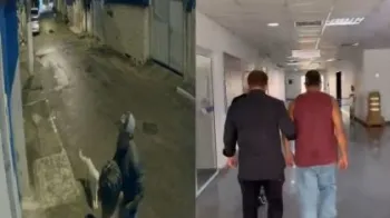 Imagens de c�meras de seguran�a mostram vizinho atirando contra o c�o ap�s se irritar com latido do c�o dele� Reprodu��o