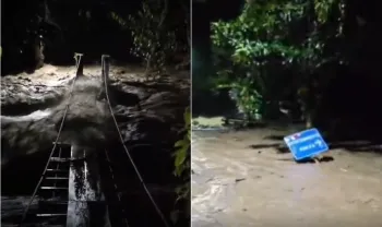 Forte chuva no Sana, regi�o serrana de Maca�, destr�i ponte pela for�a da �gua Foto: Reprodu��o / Redes sociais