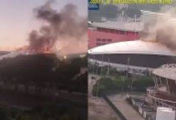 Inc�ndio atinge Vel�dromo do Parque Ol�mpico na Barra, no Rio de Janeiro