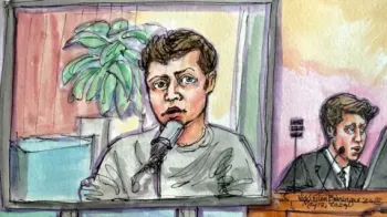Desenho de Sam Altman no tribunal, feito pela artista Vicki Behringer