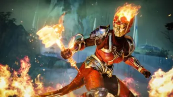 Imagem do jogo Destiny 2, mostrando um personagem com chamas saindo da cabe�a