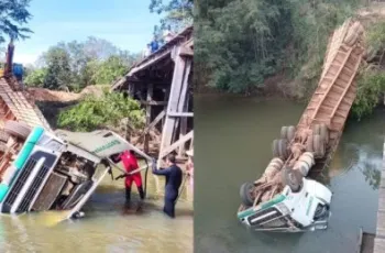 Caminh�o cai em rio e mata motorista e seis vacas