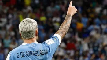 Arrascaeta comemora gol do Uruguai contra Gana durante Copa do Mundo. Foto: KHALED DESOUKI/AFP via Getty Images