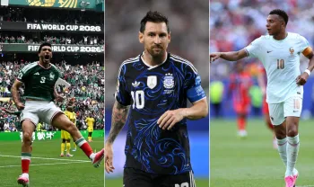 Ra�l Jim�nez, Lionel Messi e Kylian Mbapp�. Foto: CARL DE SOUZA/AFP; DAVID RAMOS/Getty Images via AFP; JUSTIN SETTERFIELD/Getty Images via AFP