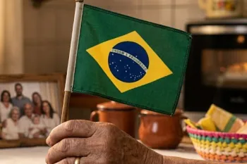 M�e segurando a bandeira do Brasil (Imagem criada por IA)