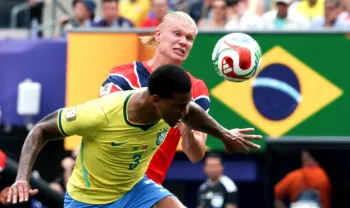 Erling Haaland, da Noruega, em partida contra o Brasil nas oitavas de final da Copa do Mundo de 2026. Cr�dito: Werther Santana/Estad�o Conte�do