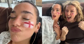 Dua Lipa compartilhou fotos com a bandeira da Inglaterra pintada no rosto
