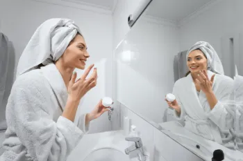 M�dica explica que o melhor momento para hidratar a pele � logo ap�s o banho; a pele ligeiramente �mida absorve melhor o produto