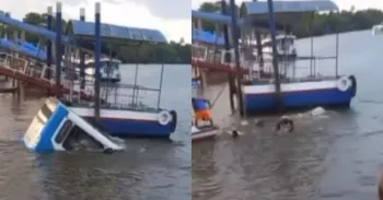 Um �nibus com passageiros caiu no rio Reprodu��o l Redes Sociais