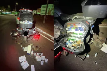 Medicamentos estavam em uma motocicleta BMW R 1300 (Foto: Pol�cia Militar Rodovi�ria)
