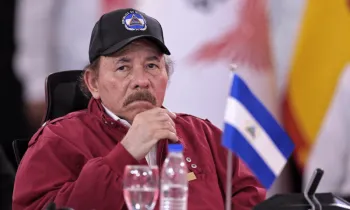 O presidente da Nicar�gua, Daniel Ortega, em uma c�pula da Alian�a Bolivariana para os Povos da Nossa Am�rica (ALBA) em Caracas, em 24 de abril de 2024. Foto: JUAN BARRETO / AFP