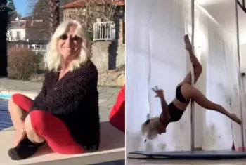 Idanna Abignente, de 82 anos, praticando pole dance.