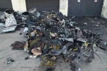 Drone mostra �rea da f�brica de p�es atingida pelo inc�ndio em Cuiab�. Foto: Reprodu��o/V�deo