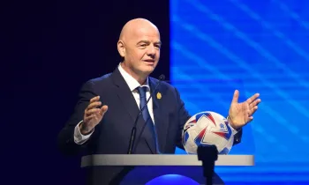 Gianni Infantino, presidente da Fifa, durante discurso. NORBERTO DUARTE / AFP