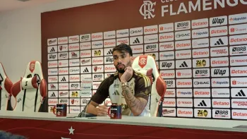 Lucas Paquet� em coletiva no Flamengo Foto: Davi Ferreira