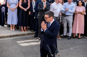 Andy Burnham faz seu primeiro discurso como primeiro-ministro. Cr�dito: Seiya Tanase / NurPhoto via AFP