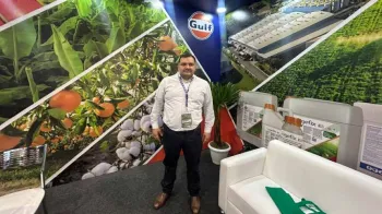 Paulo Campanhola, head de agro da Gulf no Brasil, no estande da companhia no Congresso Andav 2026