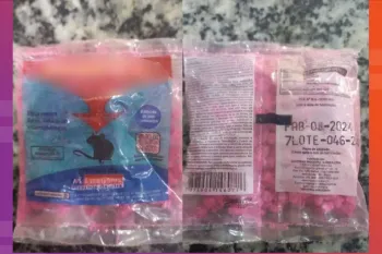 Veneno de rato rosa que teria sido levado por um aluno de 7 anos para escola em Cuiab�. Foto: Reprodu��o