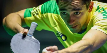 Hugo Calderano comemora vit�ria no Europe Smash. Foto: Abelardo Mendes Jr./Calderano TM