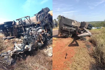 Neste s�bado (15) os ve�culos ainda estavam no local; ambos ficaram destru�dos (Foto: Rog�rio Dias)