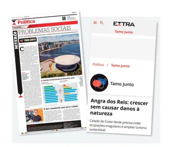 P�gina na edi��o impressa do EXTRA e blog do Tamo Junto, no site do jornal EXTRA. Foto: Reprodu��o