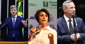 Marcel Van Hattem (Novo), Manuela D'Avila (PSOL) e Sanderson (PL) est�o empatados tecnicamente. C�mara dos Deputados, CC BY 3.0, via Wikimedia Commons; BRUNO ALENCASTRO; e Kayo Magalh�es / C�mara dos Deputados