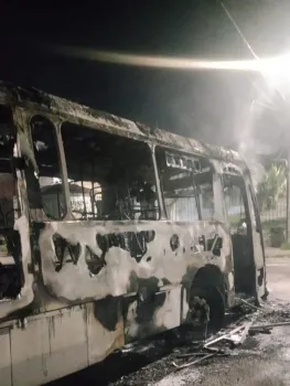 �nibus da linha 600 ficou completamente destru�do ap�s ser incendiado - Divulga��o
