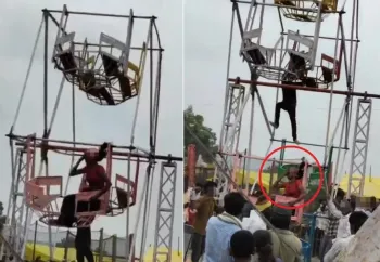 Mulher perdeu parte do couro cabeludo ap�s o seu cabelo ficar preso em engrenagem de brinquedo em parque na �ndia Foto: Reprodu��o