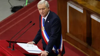 O presidente chileno, Jos� Antonio Kast, discursa em seu discurso anual � na��o no Congresso Nacional em Valpara�so, Chile, em 1� de junho de 2026. Cristobal Basaure/Anadolu via Getty Images