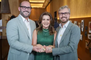 Diretor Henrique Costa, joalheira Gra�a Valadares e o designer M�rcio Granatowicz, respectivamente, no Hotel Fasano. Foto: Renata Marques.