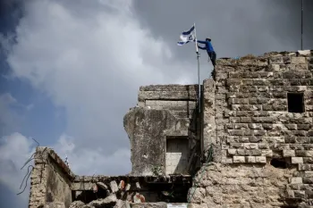Colonos israelenses durante o ataque �s oliveiras