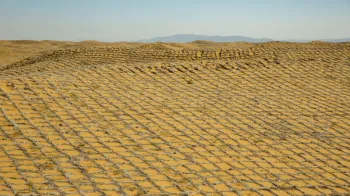 Mais de 20 mil hectares de deserto j� est�o cobertos por tabuleiros de palha na China. Reprodu��o/CGTN