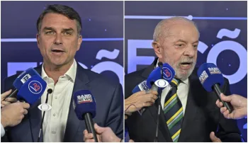 Fl�vio e Lula durante debate da Band. Cr�dito: Renato Pizzutto/Band
