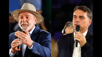 Lula e Fl�vio Bolsonaro em cen�rio eleitoral (Ajustada por IA)