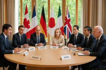 L�deres do G7 reunidos em T�quio discutem com�rcio, geopol�tica e a��es contra mudan�as clim�ticas em 2026.