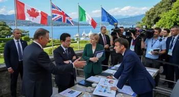 L�deres do G7 discutem com�rcio global e tens�es geopol�ticas em reuni�o em Hiroshima, Jap�o.