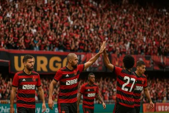 Gr�fico ilustrando a situa��o financeira de clubes de futebol brasileiros com d�vidas acima de R$ 1 bilh�o, destacando os impactos no desempenho esportivo.