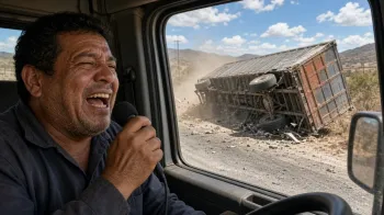 Foto ilustrativa: Caminhoneiro canta na cabine e colide com carreta tombada no M�xico (IA)
