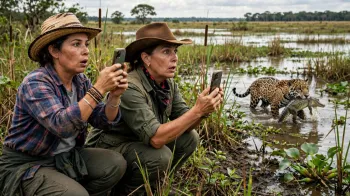 Foto ilustrativa: Sertanejas registram on�a-pintada carregando jacar� ap�s ataque no Pantanal (IA)