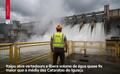 Itaipu abre vertedouro e solta volume de �gua 9 vezes maior que as Cataratas