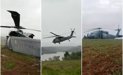 Helic�ptero da For�a A�rea pousa em lavoura de milho no Paran� por causa da tempestade