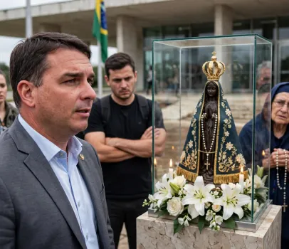 Pol�mica sobre Fl�vio Bolsonaro e Padroeira do Brasil divide internet e gera milh�es de intera��es