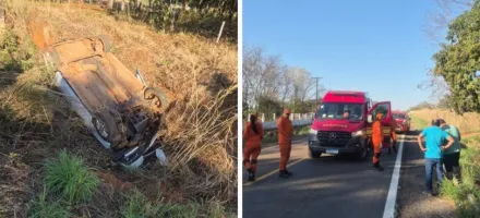 Carro capota em barranco e mulher fica ferida em Mato Grosso