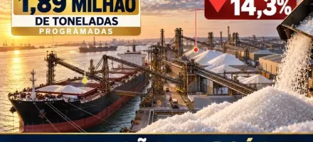 Exporta��o de a��car: portos t�m 1,89 milh�o de toneladas programadas, queda de 14,3%