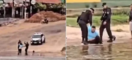 Suspeito protagoniza fuga de cinema e se joga de moto no Rio Araguaia; veja v�deo