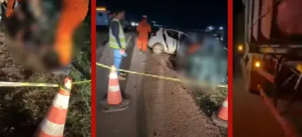 Trag�dia na MT-242: tr�s pessoas morrem ao bater carro contra carreta em Nova Ubirat�